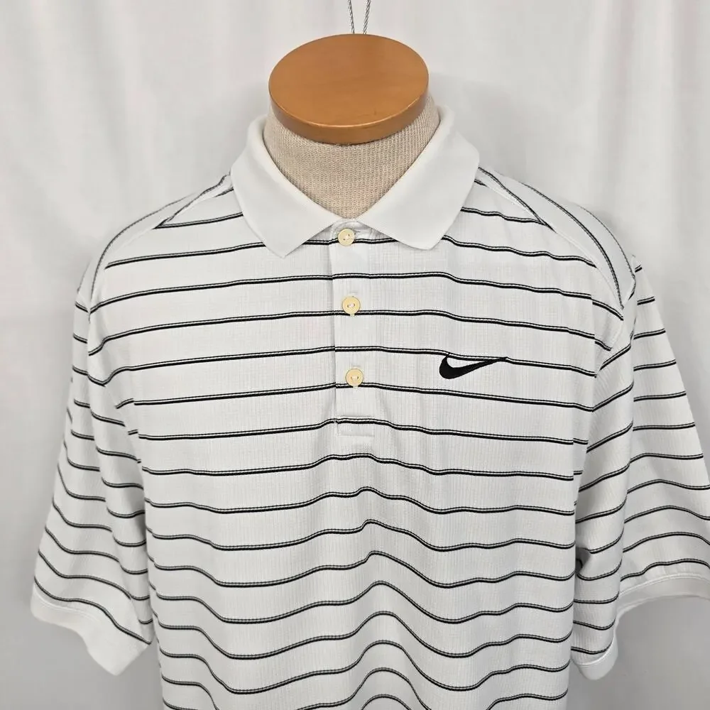 Nike Dri-Fit Polo Shirt Men's XL * White Black Stripe Short Sleeve Preppy Swoosh